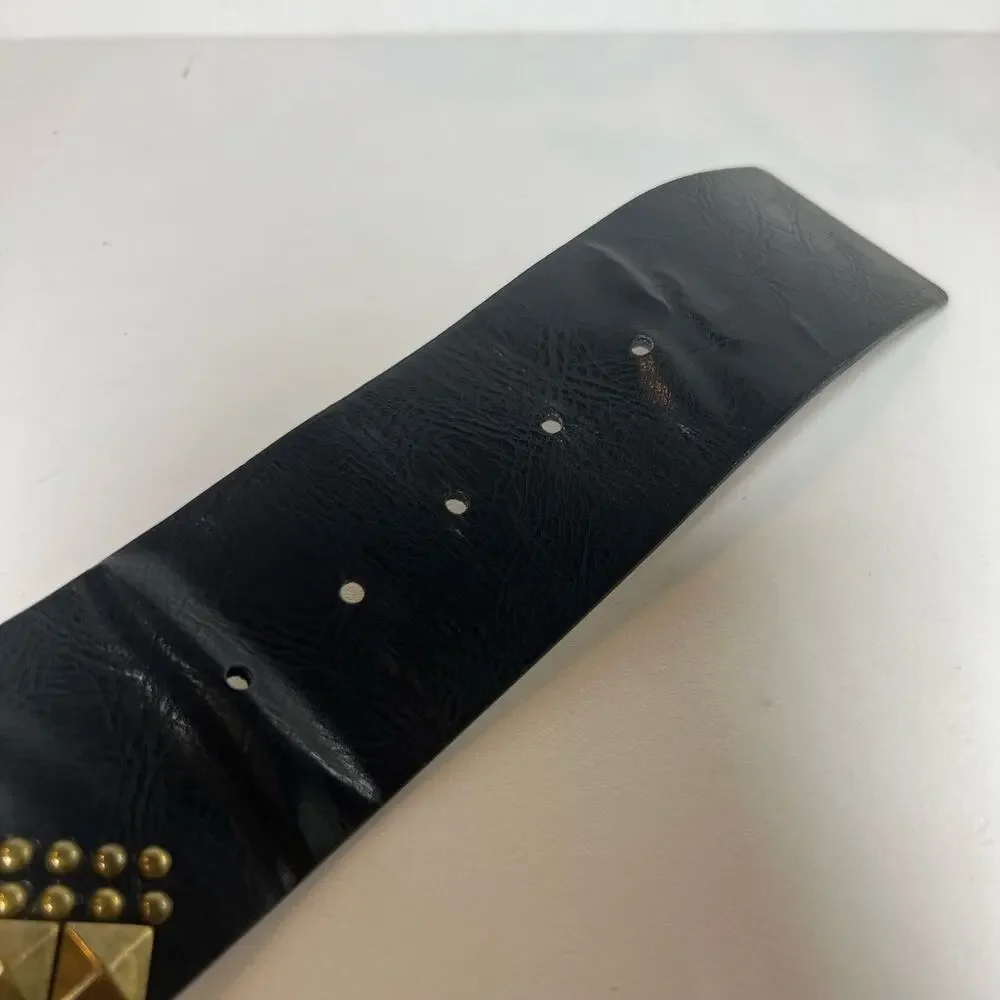 Vintage Y2K Size Medium Black Brass Rivets Wide Faux Leather Belt Punk Rocker
